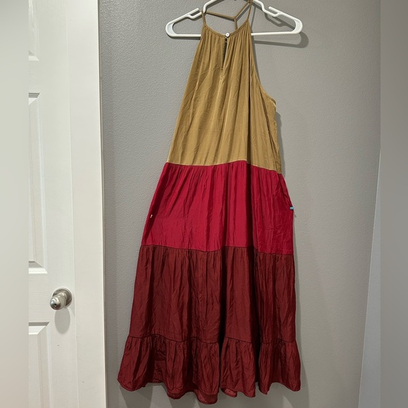 LOFT  Beach Colorblock Tiered Halter Midi Dress - Henna Red - Size S - Picture 3 of 8
